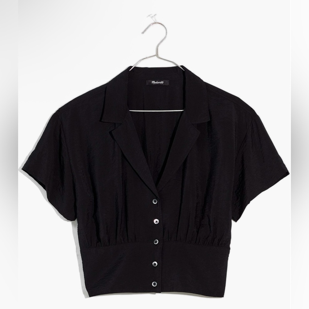 Madewell Black Short-Sleeve Button-Front Blouse - M